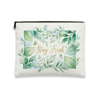 Borsa per il trucco con foglie acquerellabili, elegante borsa cosmetica botanica verde per donne, organizer portatile in tela con cerniera, borsa da toilette primaverile per la cura della pelle, Verde