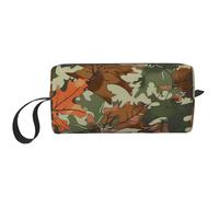 Borsa per il trucco con foglie blu navy, organizer da viaggio resistente all'acqua, per donne e uomini, mimetico, in acero, con cerniera, piccola borsa per attrezzi portatile
