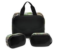 Borsa per il trucco con foglie di palma leopardata, per donne e uomini, con leopardo tropicale, traslucido, borsa da doccia, 3 pezzi, organizer da viaggio per articoli da toeletta e cosmetici, Colore,