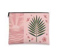 Borsa per il trucco con foglie tropicali, astuccio per cosmetici vintage floreale da donna, organizer portatile in tela con cerniera, borsa da toilette da viaggio estiva, Pesca, 7x9 Inch, Fogli