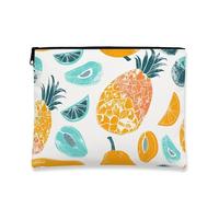 Borsa per il trucco con frutta tropicale, borsa da viaggio vintage con ananas per donne, organizer portatile in tela con cerniera, borsa da toilette estiva per la cura della pelle, bianco, 7x9 Inch