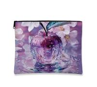 Borsa per il trucco con frutta viola, elegante custodia da viaggio per cosmetici floreale per donne, piccola custodia portatile in tela con cerniera, organizer per la cura della pelle regalo per