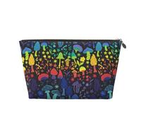 Borsa per il trucco con funghi e fiori magici, trousse da viaggio per articoli da toeletta da donna, borsa per il trucco in pelle, borsa per il trucco carina, Oro, Taglia unica