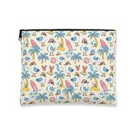 Borsa per il trucco con gabbiano costiero, astuccio per cosmetici da spiaggia con cartoni animati giocoso per donne, organizer portatile in tela con cerniera, borsa da viaggio estiva, Blu, 7x9 Inch