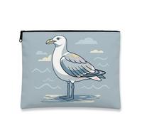 Borsa per il trucco con gabbiano costiero, borsa per cosmetici nautica vintage da donna, organizer portatile in tela con cerniera, borsa da viaggio estiva, Blu, 7x9 Inch, Gabbiano costiero