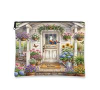 Borsa per il trucco con gabbiano e uccello, graziosa pochette di fiori di benvenuto, borsa da viaggio per donne, regali per ragazze, piccola borsa portatile con cerniera in tela con motivo floreale