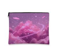 Borsa per il trucco con galassia, borsa da viaggio cosmica con nebulose di pesca, piccola custodia portatile in tela con cerniera, organizer per la cura della pelle regalo per festival dello spazio