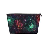 Borsa per il trucco con garofano rosso e verde, trousse da viaggio per articoli da toeletta da donna, borsa per il trucco in pelle, borsa organizer per trucchi carina, Argento, One Size