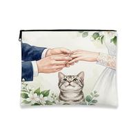Borsa per il trucco con gatti americani a pelo corto, borsa da viaggio romantica per matrimonio per donne e ragazze, piccola borsa portatile in tela con cerniera, borsa da toeletta per animali