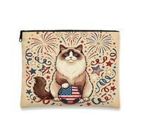 Borsa per il trucco con gatti Ragdoll, borsa da viaggio vintage per donne e ragazze, organizer portatile in tela con cerniera per il 4 luglio, 17,8 x 22,9 cm