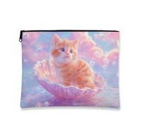 Borsa per il trucco con gattino, adorabile design a conchiglia di gatto, custodia portatile con cerniera per donne, organizer per cosmetici da viaggio, regalo per gli amanti degli animali