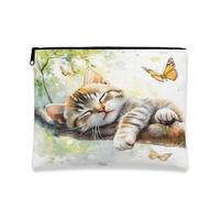 Borsa per il trucco con gattino, borsa da viaggio per cosmetici con farfalla ad acquerello, per donne, piccola borsa portatile in tela con cerniera, borsa da toilette primaverile per la cura della