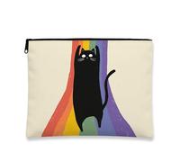 Borsa per il trucco con gatto arcobaleno, borsa da viaggio per cosmetici con grafica felina nera, piccola borsa portatile in tela con cerniera, carina per gli amanti degli animali, borsa da toilette