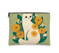 Borsa per il trucco con gatto e fiori, borsa da viaggio per cosmetici, stile vintage, borsa da viaggio per donne, organizer portatile in tela con cerniera, regalo per festival di primavera, borsa da