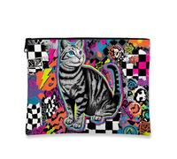 Borsa per il trucco con gatto grafico, borsa da viaggio colorata retrò con stampa animale, borsa da viaggio per donne, piccola borsa portatile in tela con cerniera, regalo divertente per la cura della