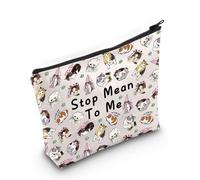 Borsa per il trucco con gatto in stile cartone animato, idea regalo ispirata al gatto con scritta "Stop Mean to Me Sad Cat", Stop Mean to Me