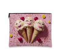 Borsa per il trucco con gelato, simpatica emoticon felice, borsa per cosmetici da donna, piccola borsa portatile in tela con cerniera, regalo estivo per la cura della pelle, Pesca, 7x9 Inch, Gelato