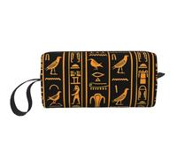 Borsa per il trucco con geroglifico egiziano antico, resistente all'acqua, organizer da viaggio per articoli da toeletta per donne e uomini, custodia per cosmetici vintage, con cerniera, piccola borsa