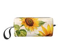 Borsa per il trucco con giornale girasole, resistente all'acqua, organizer da viaggio per articoli da toeletta per donne e uomini, custodia per cosmetici vintage, con cerniera, piccola borsa per
