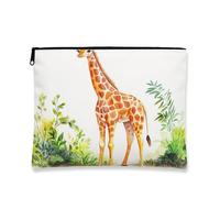 Borsa per il trucco con giraffa, borsa da viaggio per cosmetici ad acquerello per donne, organizer portatile in tela con cerniera, borsa per la cura della pelle quotidiana, bianco, 7x9 Inch, Giraffa