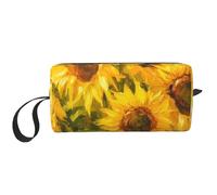 Borsa per il trucco con girasole ad acquerello, resistente all'acqua, organizer per articoli da toeletta da viaggio, per donne e uomini, con fiore di sprint e cerniera, borsa per attrezzi piccola