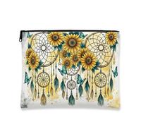 Borsa per il trucco con girasole bohémien, borsa da viaggio vintage floreale per donne, organizer portatile in tela con cerniera, borsa da toilette primaverile per le vacanze, Giallo, 7x9 Inch