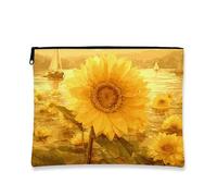 Borsa per il trucco con girasole, borsa da viaggio per cosmetici, con fiore giallo vivace, da donna, piccola borsa portatile in tela con cerniera, borsa da toilette regalo estiva, Giallo, 7x9 Inch