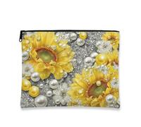 Borsa per il trucco con girasole, borsa da viaggio per cosmetici vintage floreale gialla per donne, piccola borsa portatile in tela con cerniera, regalo per la cura della pelle dei festival di