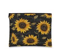 Borsa per il trucco con girasole, borsa da viaggio vintage floreale per donne, organizer portatile in tela con cerniera, perfetta per l'estate e i viaggi 17,8 x 22,9