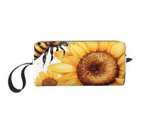 Borsa per il trucco con girasole d'ape, resistente all'acqua, organizer da viaggio per donne e uomini, custodia per cosmetici con fiore giallo, con cerniera, piccola borsa per attrezzi portatile