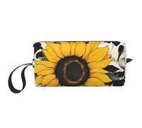 Borsa per il trucco con girasole e mucca, organizer da viaggio resistente all'acqua, per donne e uomini, con motivo floreale, con cerniera, piccola borsa per attrezzi portatile