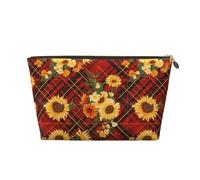 Borsa per il trucco con girasole scozzese rosso, borsa da viaggio per articoli da toeletta da donna, borsa per il trucco in pelle, borsa organizer per trucchi carina, borsa per trucco, Oro, Taglia