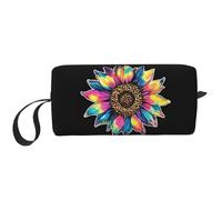 Borsa per il trucco con girasole tie dye resistente all'acqua organizer da viaggio per donne uomini fiore leopardo custodia per cosmetici con cerniera piccola borsa portatile per attrezzi