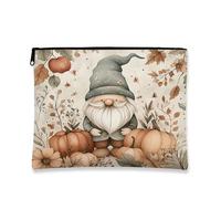 Borsa per il trucco con gnomi autunnali ad acquerello, borsa da viaggio per donne e ragazze, piccola borsa portatile in tela con cerniera, borsa da toeletta da fattoria, 17,8 x 22,9 cm