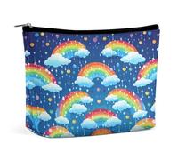 Borsa per il trucco con gocce di pioggia e nuvole arcobaleno, borsa per il trucco da viaggio portatile, borse per cosmetici con cerniera, piccola borsa da toilette per donna