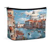 Borsa per il trucco con gondole, uccelli e edifici sui canali di Venezia, organizer da viaggio per articoli da toilette, pochette cosmetica per donne, regali di compleanno per mamme, ragazze, donne e
