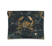 Borsa per il trucco con granchio, borsa da viaggio artistica da donna, piccola borsa portatile in tela con cerniera, regalo da spiaggia per la cura della pelle, Blu scuro, 7x9 Inch