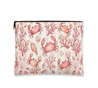 Borsa per il trucco con granchio costiero, borsa da viaggio per cosmetici a tema acquerello da donna, piccola borsa portatile in tela con cerniera, borsa da toilette estiva per la cura della pelle