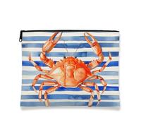 Borsa per il trucco con granchio nautico, a righe, stile oceano, borsa da viaggio per donne, piccola borsa portatile in tela con cerniera, borsa da toilette regalo estiva da spiaggia, Blu, 7x9 Inch