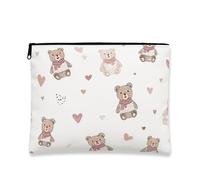 Borsa per il trucco con grazioso orsetto, adorabile astuccio da viaggio per cosmetici, da donna, divertente organizer con cerniera, perfetto per San Valentino, bianco, 7x9 Inch, Orso