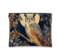 Borsa per il trucco con gufo, astuccio da viaggio per donne, borsa da viaggio portatile piccola in tela con cerniera, borsa da toilette regalo per festival a tema natura, Blu scuro, 7x9 Inch, Gufo