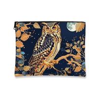 Borsa per il trucco con gufo, blu navy con gufo, borsa da viaggio artistica vintage per cosmetici, borsa da viaggio per donne, piccola borsa portatile in tela con cerniera, regalo per le vacanze per