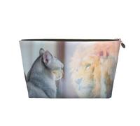 Borsa per il trucco con il gatto che si guarda allo specchio, borsa da viaggio per articoli da toeletta da donna, borsa per il trucco in pelle, borsa per il trucco carina, Oro, Taglia unica