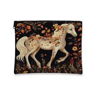 Borsa per il trucco con illustrazione autunnale a forma di cavallo, 17,8 x 22,9 cm, borsa da viaggio, borsa per cosmetici autunnale per piante di fiori selvatici da donna, organizer portatile in tela