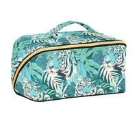 Borsa per il trucco con illustrazione turistica tigri turchese progettata con divisori Zipper Make Up Borse per le donne Accessori da viaggio
