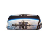 Borsa per il trucco con immagine della Stazione Spaziale Internazionale per donne e uomini, borsa da viaggio per articoli da toeletta, astuccio grande per matite