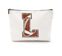 Borsa per il trucco con iniziale, con monogramma, lettera L, con cerniera, accessori da rugby per ragazze, donne, giocatore di rugby, allenatore, amico, roba da rugby, laurea, regalo di compleanno, L,