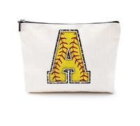 Borsa per il trucco con iniziale per softball con monogramma borsa cosmetica lettera A sacchetto con cerniera Accessori per ragazze donne giocatore di softball allenatore amico softball roba laurea