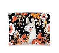 Borsa per il trucco con lama e motivo floreale, vintage, per cosmetici, da donna, portatile, in tela, con cerniera, regalo per festival e cura della pelle, nero, 7x9 Inch, Lama