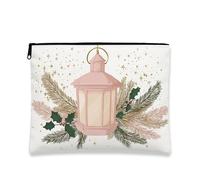 Borsa per il trucco con lanterna festiva, lanterna color pesca, borsa da viaggio per cosmetici, da donna, piccola borsa portatile in tela con cerniera, borsa da toilette natalizia per la cura della